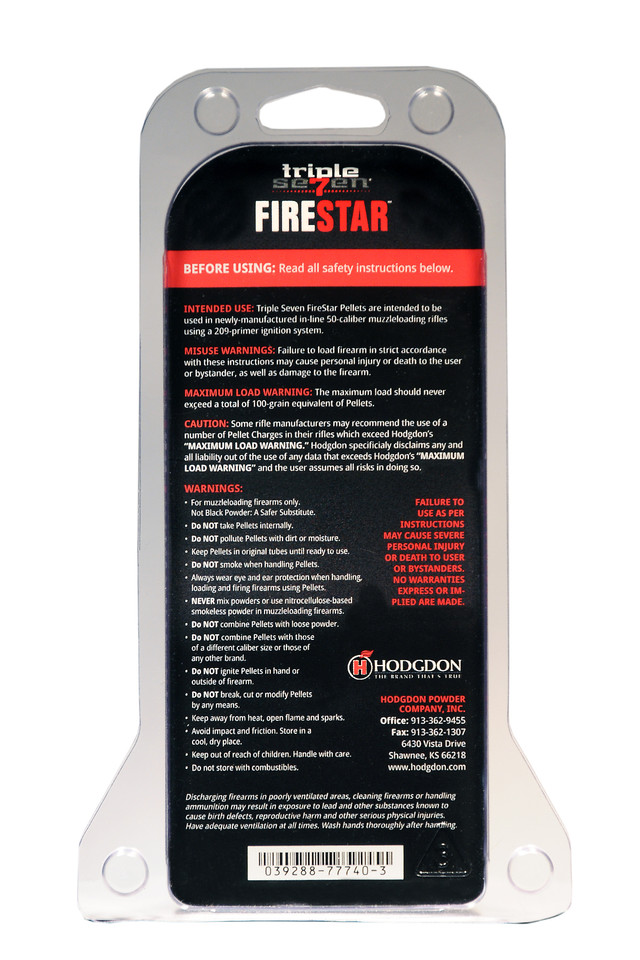 Hodgdon Triple Seven Firestar Black Powder Substitute 50 Caliber 33 Grain Pellets - Image 4